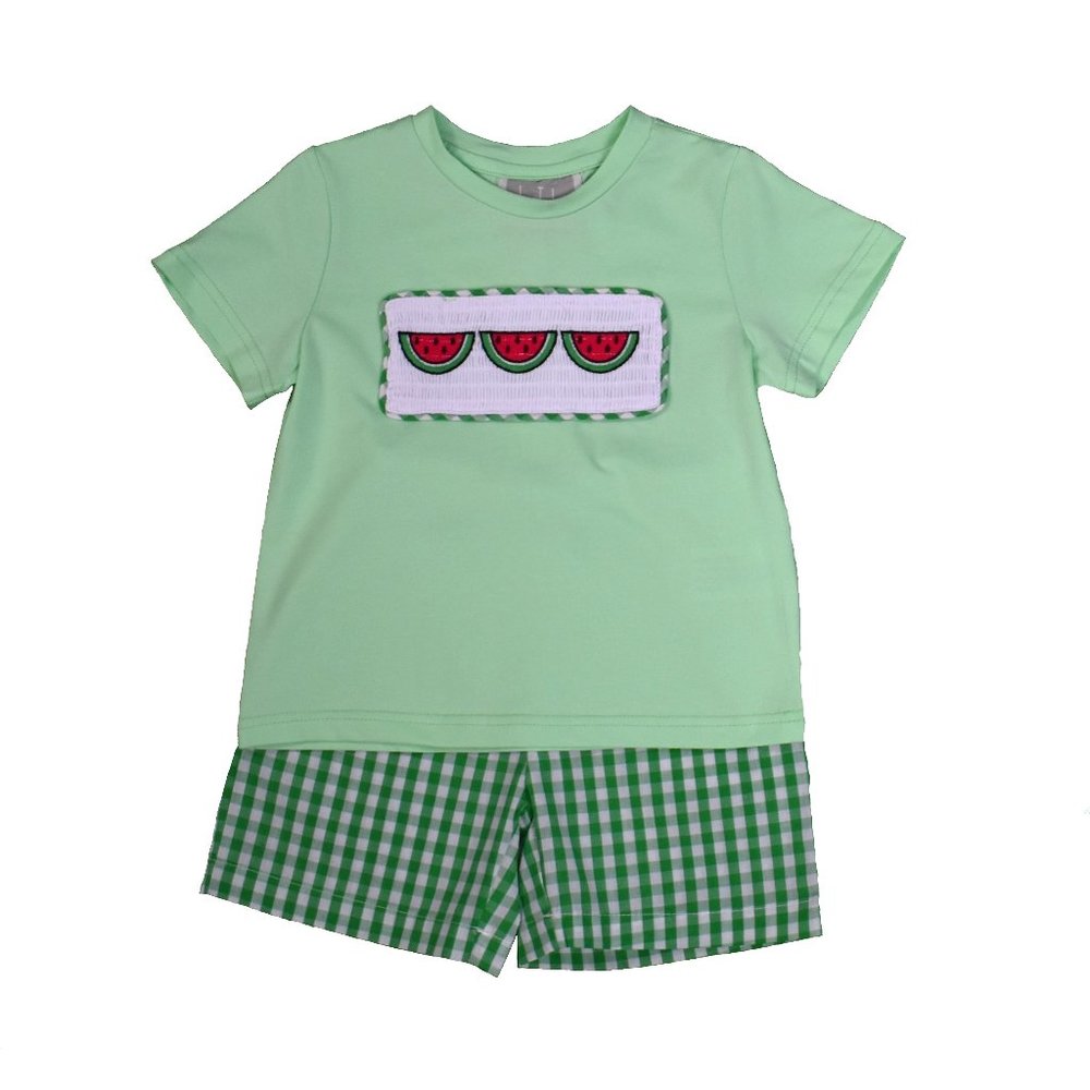 Green Watermelon Smocked Gingham Set